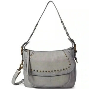 Frye Women’s Ash Grey Soraya Saddle Studded Shoulder/Crossbody Bag